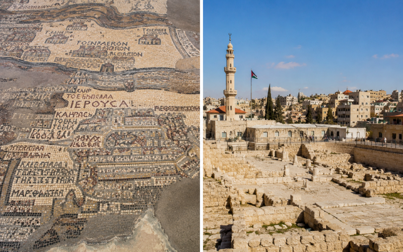 Rue principale de Madaba Jordanie avec ses boutiques d'artisanat et mosaïques