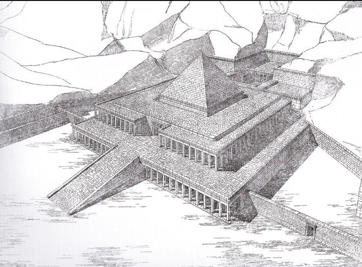 Una ilustración arquitectónica que muestra la posible estructura original