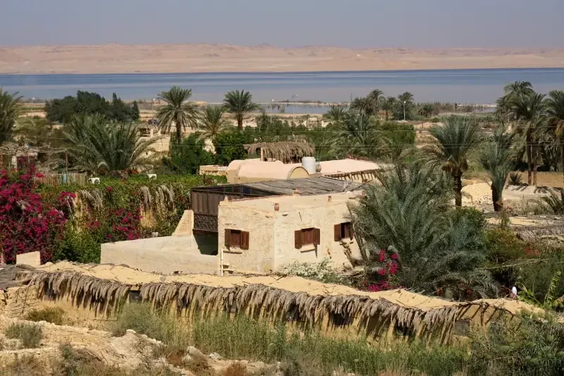 Piscina di un resort nel deserto vicino all’oasi di Fayoum.
