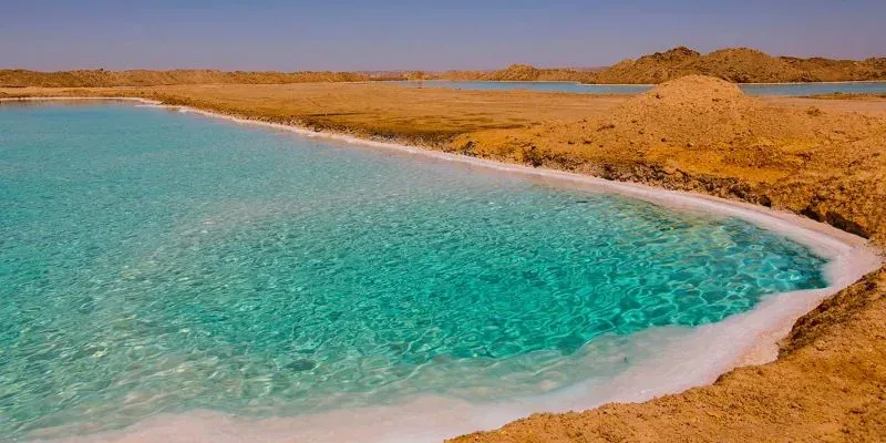 Oasi di Siwa in Egitto con palme e laghi salati nel deserto