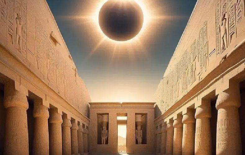 Éclipse solaire totale au-dessus du Temple de la Reine Hatchepsout en Égypte