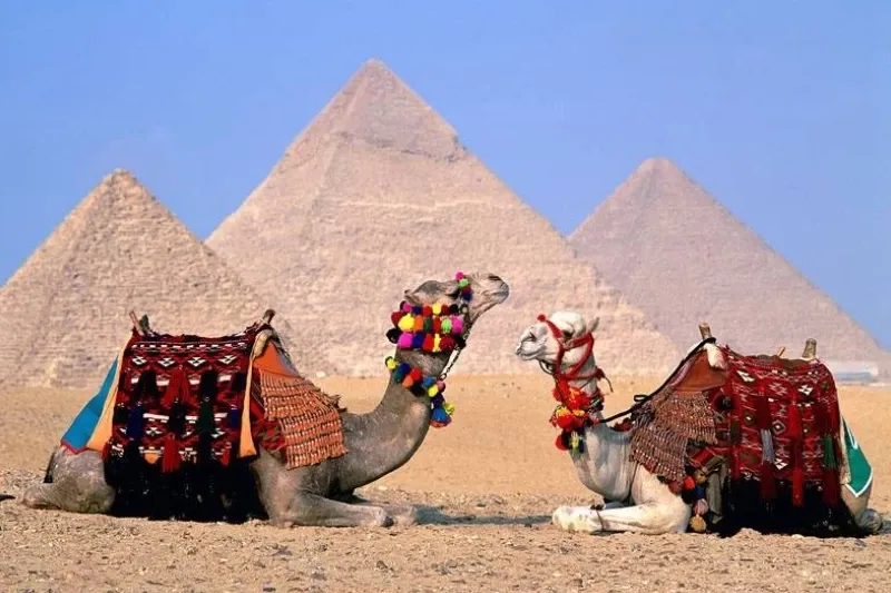 Piramidi di Giza sotto il cielo azzurro dell’Egitto