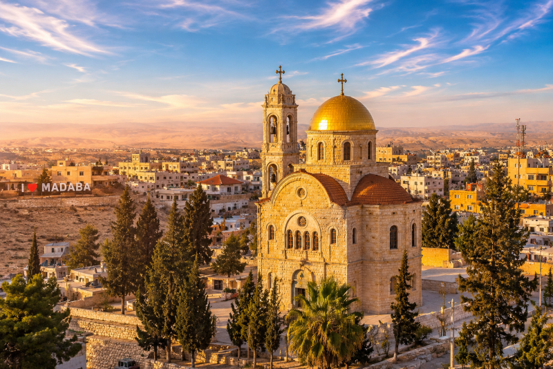 Carte en mosaïque de la Terre Sainte dans l'église Saint-Georges de Madaba Jordanie