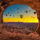 Hot air balloons over Cappadocia’s fairy chimneys and valleys